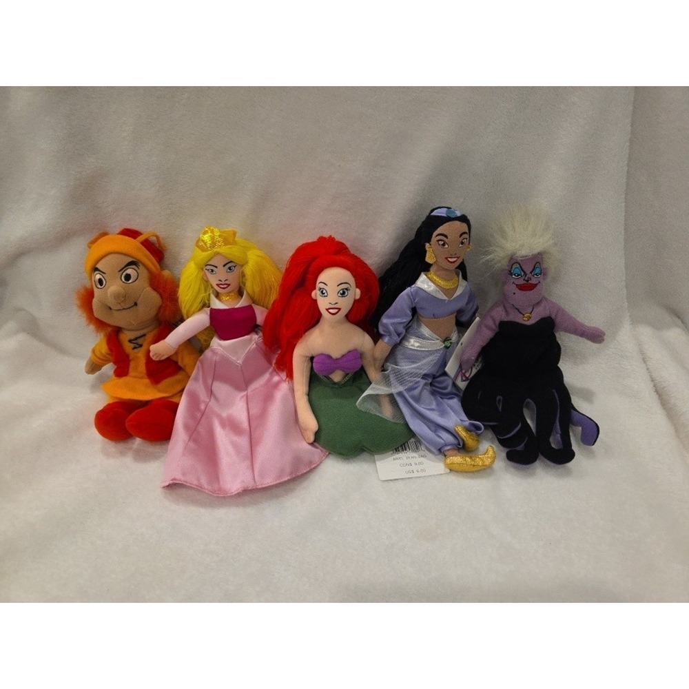 Vintage Disney Store Plush Lot of 5 Ursula Jasmine Ariel Aurora Fairfolk‎ NWT